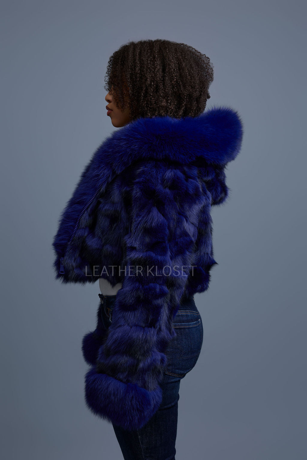 Women's Crop Fox Bomber With Hood [Midnight Blue]