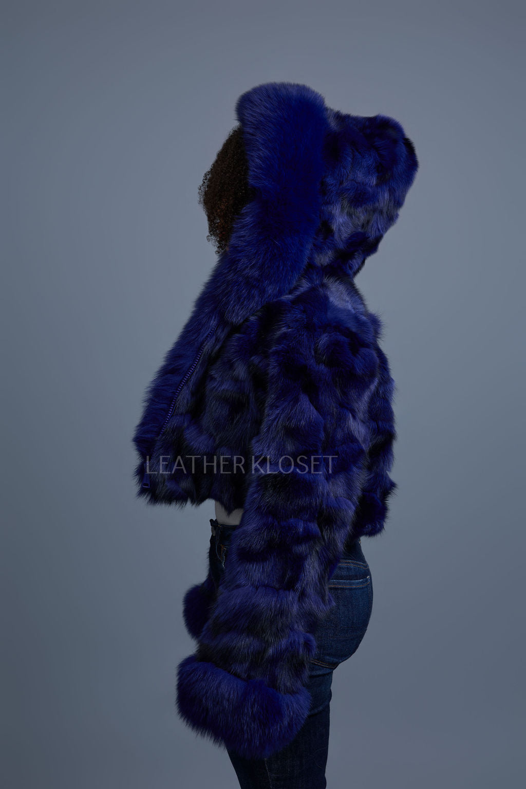 Women's Crop Fox Bomber With Hood [Midnight Blue]