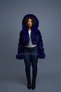 Women's Crop Fox Bomber With Hood [Midnight Blue]