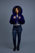 Women's Crop Fox Bomber With Hood [Midnight Blue]
