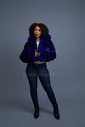 Women's Crop Fox Bomber With Hood [Midnight Blue]