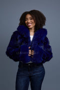Women's Crop Fox Bomber With Hood [Midnight Blue]