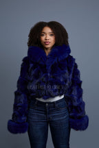 Women's Crop Fox Bomber With Hood [Midnight Blue]