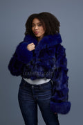 Women's Crop Fox Bomber With Hood [Midnight Blue]