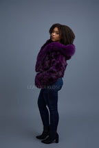Women's Crop Fox Bomber With Hood [Purple]