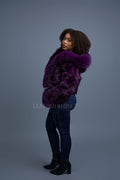 Women's Crop Fox Bomber With Hood [Purple]