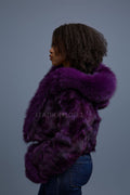 Women's Crop Fox Bomber With Hood [Purple]