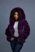 Women's Crop Fox Bomber With Hood [Purple]