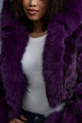 Women's Crop Fox Bomber With Hood [Purple]