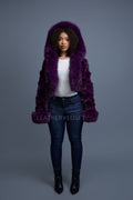 Women's Crop Fox Bomber With Hood [Purple]