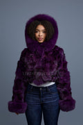 Women's Crop Fox Bomber With Hood [Purple]