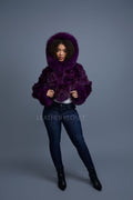 Women's Crop Fox Bomber With Hood [Purple]
