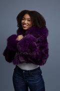 Women's Crop Fox Bomber With Hood [Purple]