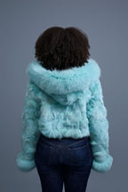 Women's Crop Fox Bomber With Hood [Light Teal]