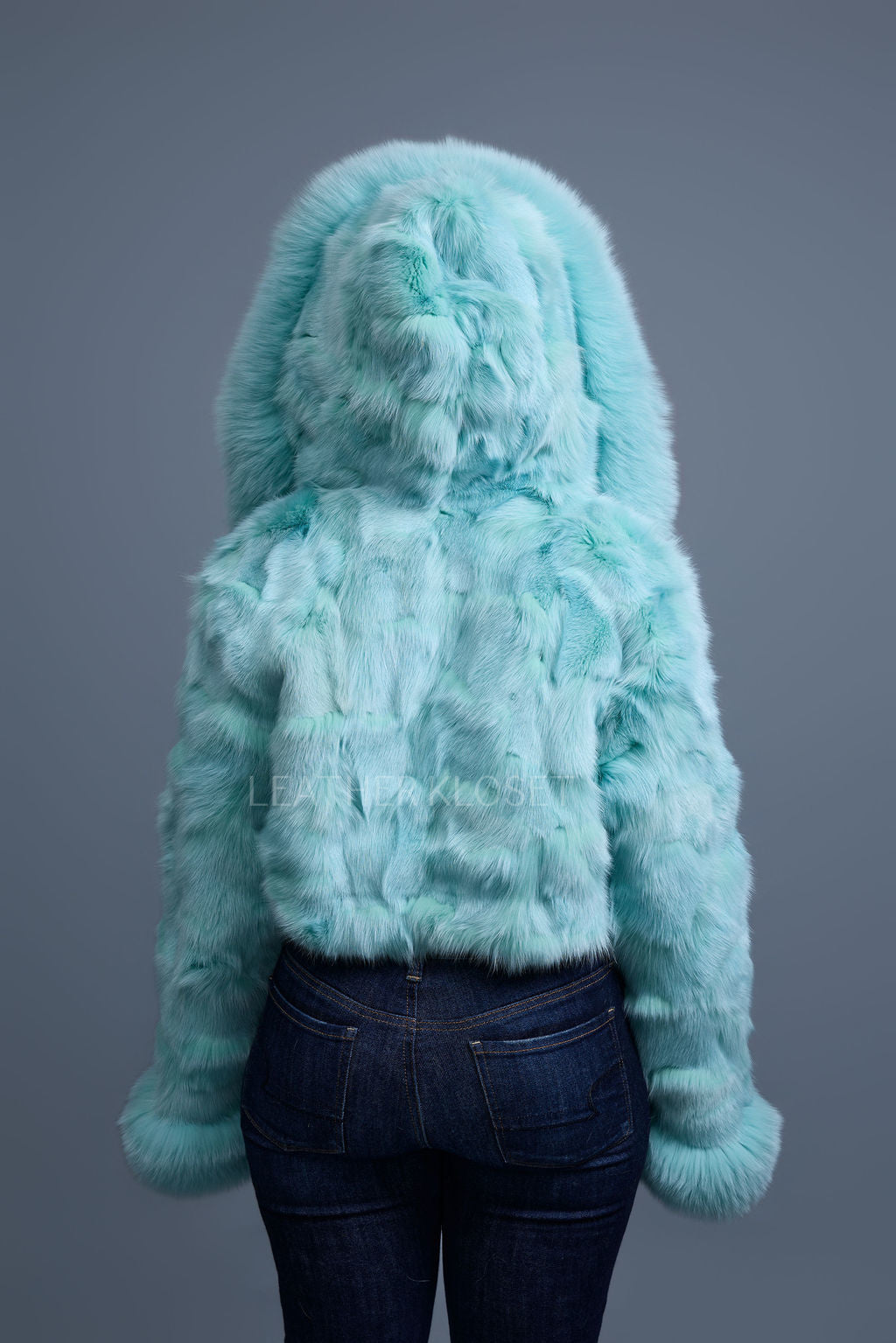 Women's Crop Fox Bomber With Hood [Light Teal]