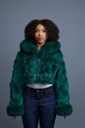 Women's Crop Fox Bomber With Hood [Money Green]