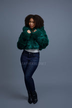 Women's Crop Fox Bomber With Hood [Money Green]