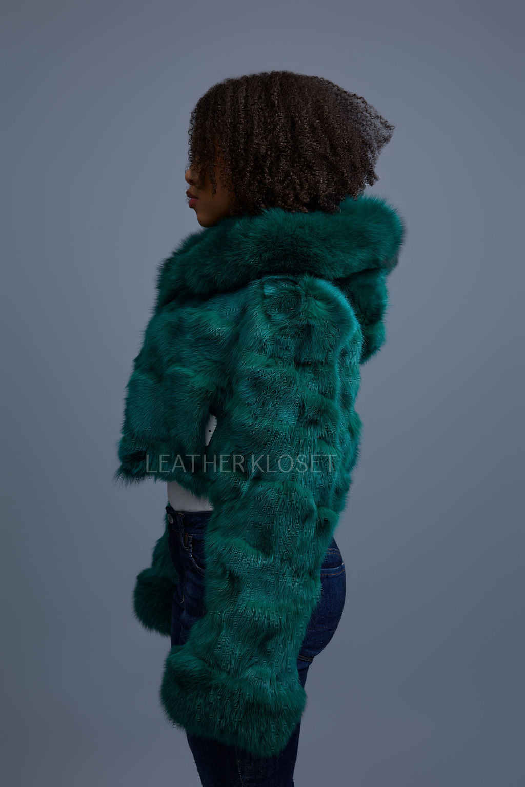 Women's Crop Fox Bomber With Hood [Money Green]