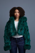 Women's Crop Fox Bomber With Hood [Money Green]