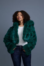 Women's Crop Fox Bomber With Hood [Money Green]
