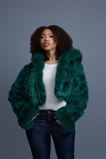 Women's Crop Fox Bomber With Hood [Money Green]