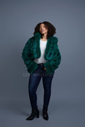 Women's Crop Fox Bomber With Hood [Money Green]