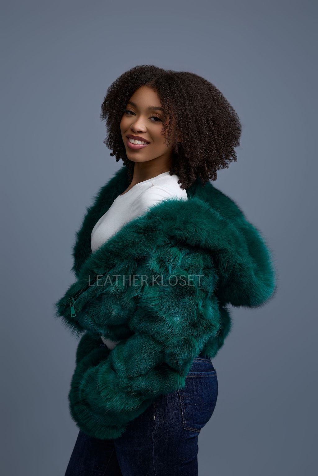 Women's Crop Fox Bomber With Hood [Money Green]