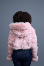Women's Crop Fox Bomber With Hood [Baby Pink]