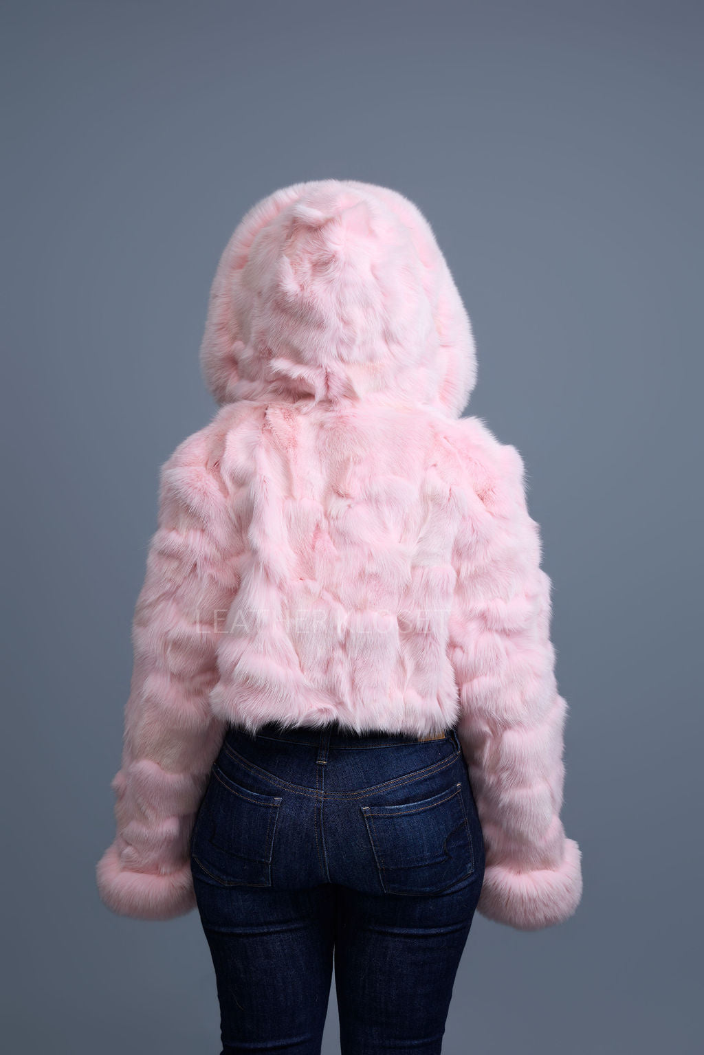 Women's Crop Fox Bomber With Hood [Baby Pink]