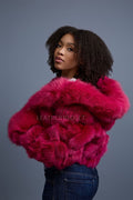 Women's Crop Fox Bomber With Hood [Magenta]