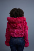 Women's Crop Fox Bomber With Hood [Magenta]