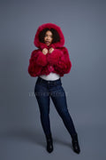 Women's Crop Fox Bomber With Hood [Magenta]