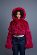 Women's Crop Fox Bomber With Hood [Magenta]