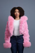 Women's Crop Fox Bomber With Hood [Pink]