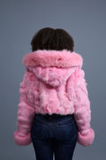 Women's Crop Fox Bomber With Hood [Pink]