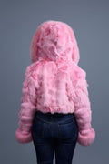 Women's Crop Fox Bomber With Hood [Pink]