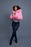 Women's Crop Fox Bomber With Hood [Pink]