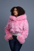 Women's Crop Fox Bomber With Hood [Pink]