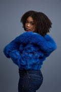 Women's Crop Fox Bomber With Hood [Royal Blue]