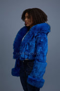 Women's Crop Fox Bomber With Hood [Royal Blue]