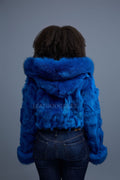 Women's Crop Fox Bomber With Hood [Royal Blue]