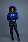 Women's Crop Fox Bomber With Hood [Royal Blue]