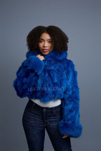 Women's Crop Fox Bomber With Hood [Sapphire Blue]