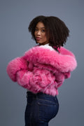 Women's Crop Fox Bomber With Hood [Hot Pink]