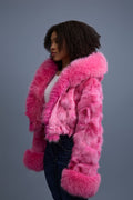 Women's Crop Fox Bomber With Hood [Hot Pink]