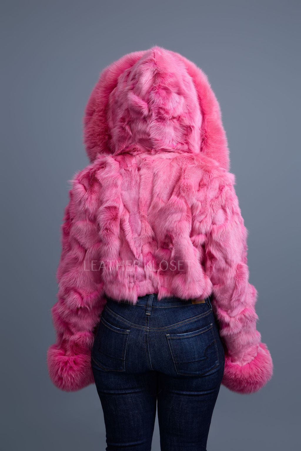 Women's Crop Fox Bomber With Hood [Hot Pink]