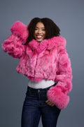 Women's Crop Fox Bomber With Hood [Hot Pink]