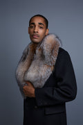 Men's Cashmere Trench Coat Black With Fox Collar [Crystal Fox]
