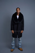 Men's Cashmere Trench Coat Black With Fox Collar [Black Fox]