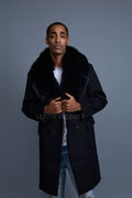 Men's Cashmere Trench Coat Black With Fox Collar [Black Fox]